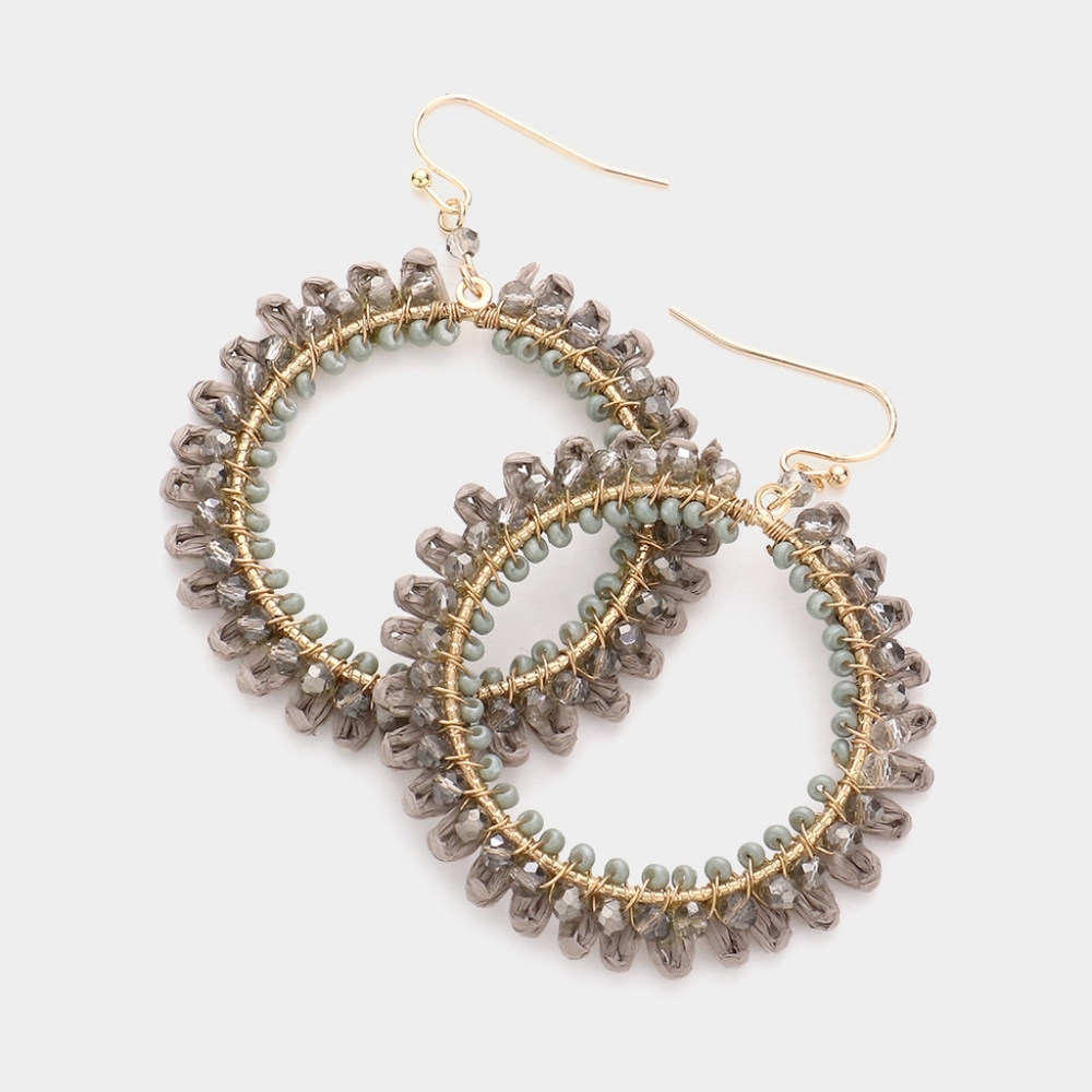 Handcrafted Raffia Hoop Earrings with Faceted Bead Accents